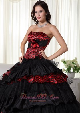 Chic Ball Gown Strapless Zebra Ruffled Quinceanera Dress