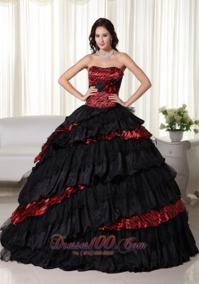 Chic Ball Gown Strapless Zebra Ruffled Quinceanera Dress