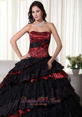 Chic Ball Gown Strapless Zebra Ruffled Quinceanera Dress