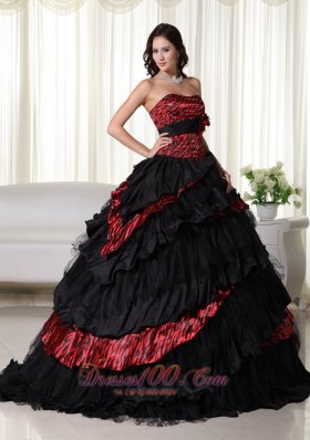 Chic Ball Gown Strapless Zebra Ruffled Quinceanera Dress