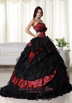 Chic Ball Gown Strapless Zebra Ruffled Quinceanera Dress