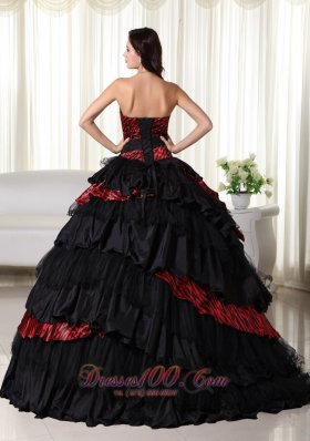 Chic Ball Gown Strapless Zebra Ruffled Quinceanera Dress