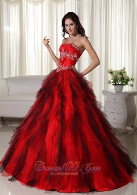 Taffeta Appliques Red Strapless Dresses for A Quince