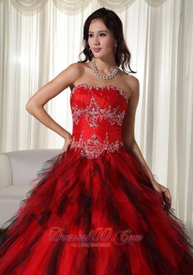 Taffeta Appliques Red Strapless Dresses for A Quince