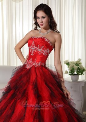 Taffeta Appliques Red Strapless Dresses for A Quince