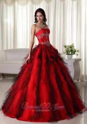 Taffeta Appliques Red Strapless Dresses for A Quince