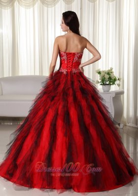 Taffeta Appliques Red Strapless Dresses for A Quince