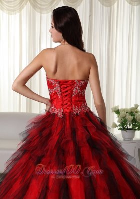 Taffeta Appliques Red Strapless Dresses for A Quince