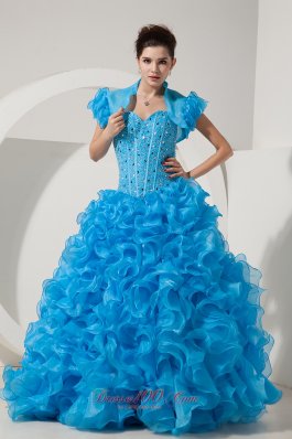 Organza Beading Sky Blue Quinceanera Dress with Jacket