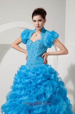 Organza Beading Sky Blue Quinceanera Dress with Jacket