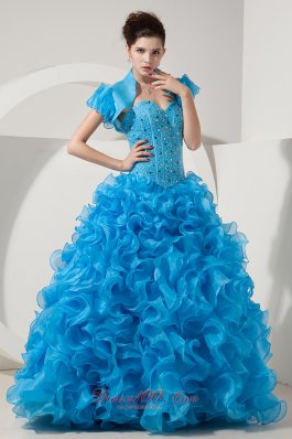 Organza Beading Sky Blue Quinceanera Dress with Jacket