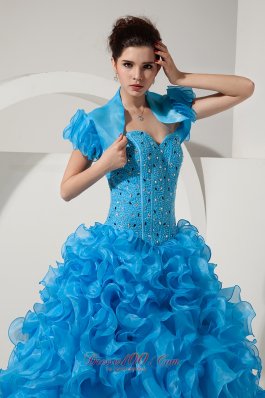 Organza Beading Sky Blue Quinceanera Dress with Jacket