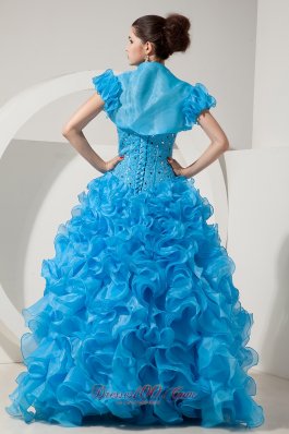 Organza Beading Sky Blue Quinceanera Dress with Jacket