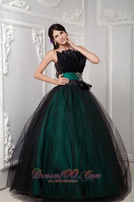 Beading and Feather Black Tulle Quinceanera Dress