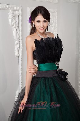 Beading and Feather Black Tulle Quinceanera Dress