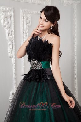 Beading and Feather Black Tulle Quinceanera Dress