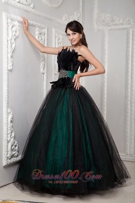 Beading and Feather Black Tulle Quinceanera Dress