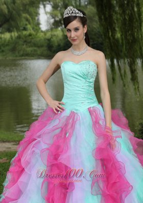 Multi-color Organza Dress for Graduation With Ruffle Decorate