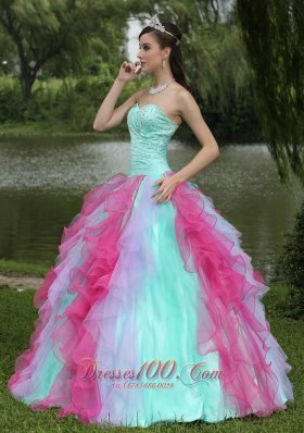 Multi-color Organza Dress for Graduation With Ruffle Decorate