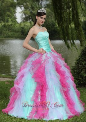 Multi-color Organza Dress for Graduation With Ruffle Decorate