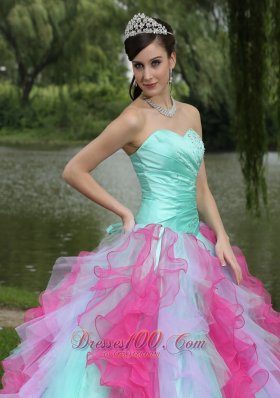 Multi-color Organza Dress for Graduation With Ruffle Decorate