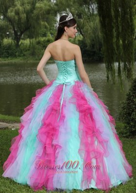 Multi-color Organza Dress for Graduation With Ruffle Decorate