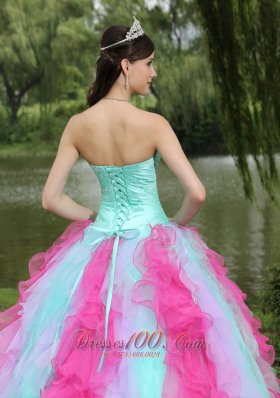 Multi-color Organza Dress for Graduation With Ruffle Decorate