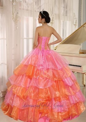 Ruffled Layers With Appliques Decorate Pink Dress for 15