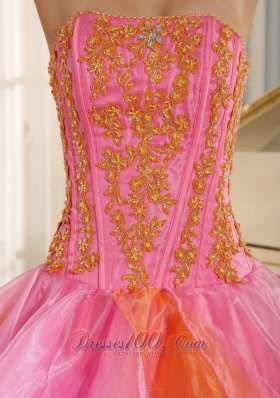 Ruffled Layers With Appliques Decorate Pink Dress for 15