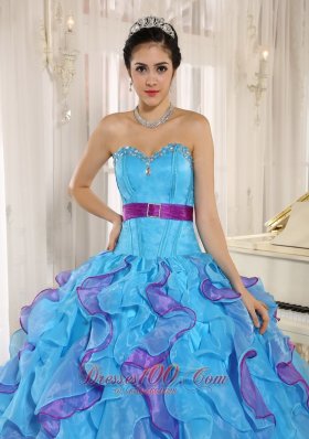 Multi-color Organza Quinceanera Dress Ruffles With Beading