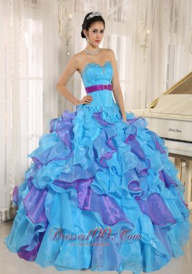 Multi-color Organza Quinceanera Dress Ruffles With Beading