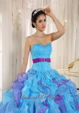 Multi-color Organza Quinceanera Dress Ruffles With Beading