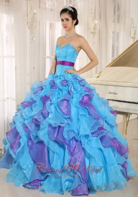 Multi-color Organza Quinceanera Dress Ruffles With Beading