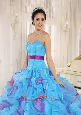 Multi-color Organza Quinceanera Dress Ruffles With Beading