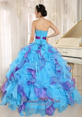 Multi-color Organza Quinceanera Dress Ruffles With Beading