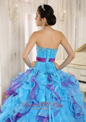 Multi-color Organza Quinceanera Dress Ruffles With Beading