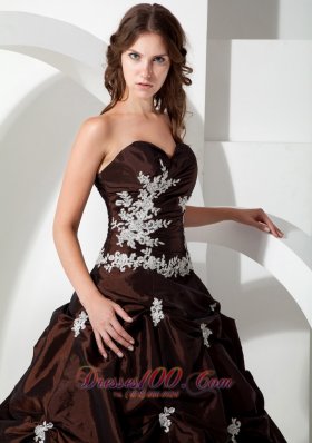 Taffeta Appliques Brown Ball Gown Sweetheart Quinceanera Dress