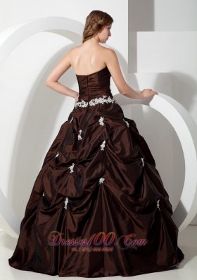 Taffeta Appliques Brown Ball Gown Sweetheart Quinceanera Dress