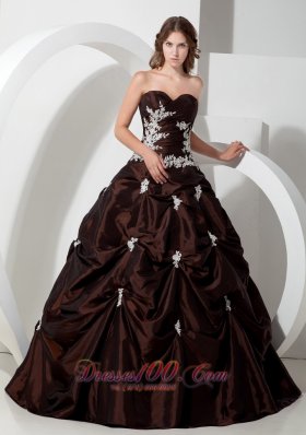 Taffeta Appliques Brown Ball Gown Sweetheart Quinceanera Dress