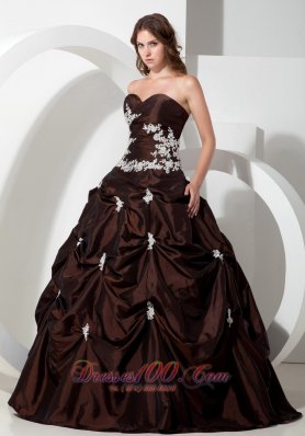 Taffeta Appliques Brown Ball Gown Sweetheart Quinceanera Dress