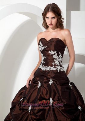 Taffeta Appliques Brown Ball Gown Sweetheart Quinceanera Dress