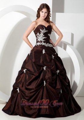 Taffeta Appliques Brown Ball Gown Sweetheart Quinceanera Dress