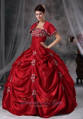 Red 16 Dresses Strapless Taffeta Appliques With Jacket