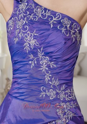 Taffeta Purple One Shoulder Appliques Quince Dresses