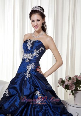 Appliques Navy Blue Ball Gown Taffeta Quinceanera Gown