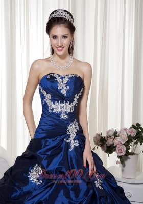 Appliques Navy Blue Ball Gown Taffeta Quinceanera Gown