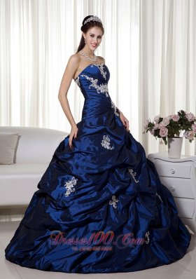 Appliques Navy Blue Ball Gown Taffeta Quinceanera Gown