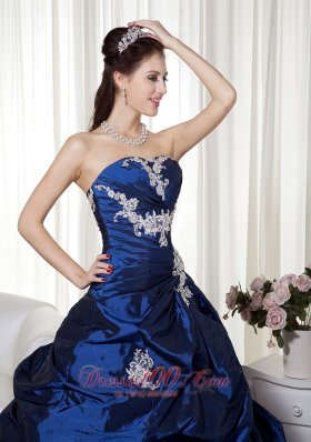 Appliques Navy Blue Ball Gown Taffeta Quinceanera Gown