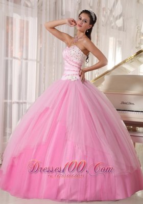 Perfect Beading Pink Quinceanera Dress Sweetheart Tulle