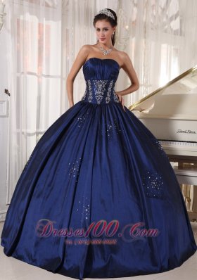 Navy Strapless Quinceanera Dress Embroidery and Beading